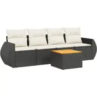 vidaXL 5-delige Loungeset met kussens poly rattan zwart