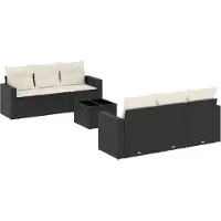 vidaXL 7-delige Loungeset met kussens poly rattan zwart