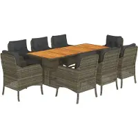 vidaXL 9-delige Tuinset met kussens poly rattan grijs