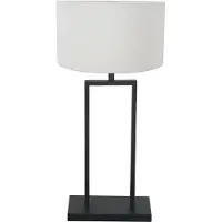 Steinhauer Zwarte tafellamp Stang 3860ZW met E27 fitting en wit grof linnen kap