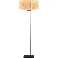 Steinhauer Zwarte staande lamp Stang 3846ZW met E27 fitting en naturelkleurige gras kap