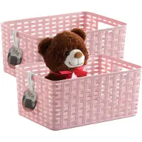 PlasticForte Opbergmand - 2x - Kastmand - rotan kunststof - roze - 10 Liter - 22 x 33 x 16 cm