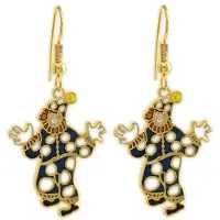 Behave - Oorbellen hanger clown donkerblauw goudkleur - Retro accessoire