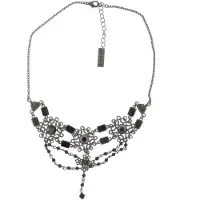 Behave - Ketting dames antraciet zwart - Vintage design met steentjes - 40 cm