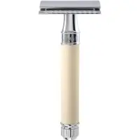 Edwin Jagger s Double Edge Safety Lined Rubber Coated Handle Ivory Chrome Ref.DE87RC4BL Scheermes - 1stuks | Voor Mannen