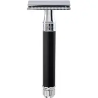 Edwin Jagger s Double Edge Safety Lined Rubber Coated Handle Ebony Chrome Ref.DE86RC4BL Scheermes - 1stuks | Voor Mannen