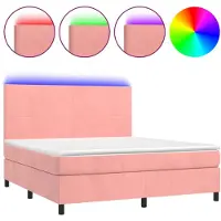 vidaXL Boxspring met matras en LED fluweel roze 160x200 cm