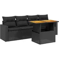 vidaXL 5-delige Loungeset met kussens poly rattan zwart