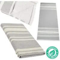 Arowell Heren Fouta, Hamamdoek, Strandhanddoek, Saunadoek - Naturel & Grijs - 80cm x 180cm