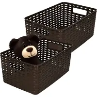 PlasticForte Opbergmand - 4x - Kastmand - rotan kunststof - donkerbruin - 10 Liter - 22 x 33 x 16 cm