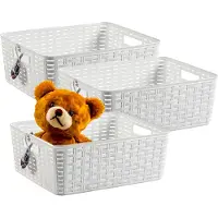 PlasticForte Opbergmand - 3x - Kastmand - rotan kunststof - wit - 12 Liter - 30 x 37 x 13 cm