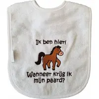 Funnies Witte slab met "Ik ben hier! Wanneer krijg ik mijn paard?" - paardrijden, manege, paardje, paarden