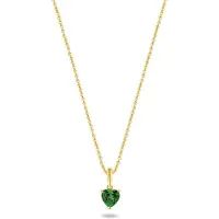 New Bling 9NBG-0691 Gouden Ketting met Hanger- Zirkonia - 6,5x6,2mm - Hartje - Groen - Ankerschakel - 39+3+3cm - 0,87 Dikte - 14 Karaat - Goud
