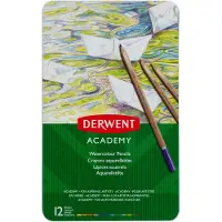 Derwent Academy Kleurpotloden van Hoge Kwaliteit - Set van 12 Aquarelpotloden in Blik - Multikleuren
