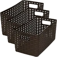 PlasticForte Opbergmand - 3x - Kastmand - rotan kunststof - donkerbruin - 5 Liter - 15 x 28 x 13 cm