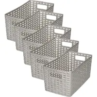 PlasticForte Opbergmand - 5x - Kastmand - rotan kunststof - zilver - 5 Liter - 15 x 28 x 13 cm