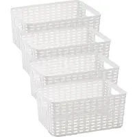 PlasticForte Opbergmand - 4x - Kastmand - rotan kunststof - wit - 10 Liter - 22 x 33 x 16 cm