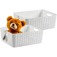 PlasticForte Opbergmand - 4x - Kastmand - rotan kunststof - wit - 12 Liter - 30 x 37 x 13 cm