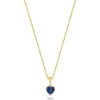 New Bling 9NBG-0692 Gouden Ketting met Hanger- Zirkonia - 6,5x6,2mm - Hartje - Blauw - Ankerschakel - 39+3+3cm - 0,87 Dikte - 14 Karaat - Goud