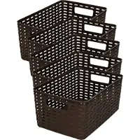 PlasticForte Opbergmand - 5x - Kastmand - rotan kunststof - donkerbruin - 6 Liter - 19 x 29 x 13 cm