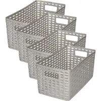 PlasticForte Opbergmand - 4x - Kastmand - rotan kunststof - zilver - 5 Liter - 15 x 28 x 13 cm
