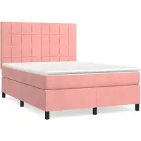 vidaXL Boxspring met matras fluweel roze 140x190 cm