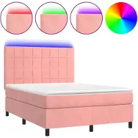 vidaXL Boxspring met matras en LED fluweel roze 140x190 cm