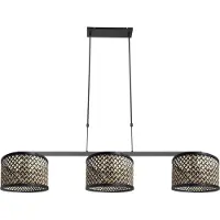 Steinhauer Zwarte 3-lichts hanglamp Stang 3743ZW met blank zwarte bamboe kappen