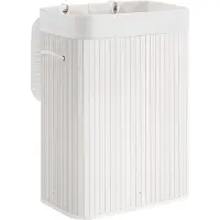 Hoppa! Songmics Bamboe Wasmand, Opvouwbare Wasbak Met Deksel En Uitneembare Katoenen Waszak, 72 L Wasbox, Waskist, 40 X 30 X 60 Cm, Wit