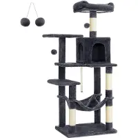 Hoppa! Songmics Kattenkrabpaal Met Hangmat 143 Cm Rookgrijs