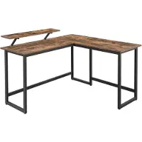 Hoppa! Songmics Computertafel - 140x130x76/91,5cm - Spaanplaat/metaal - Bruin/zwart