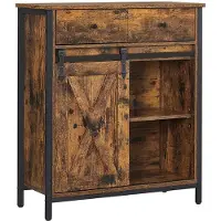 Hoppa! Songmics Dressoir, Dressoir Met Lade, Keukenkast, Ladekast Met Schuifdeur In Landelijke Stijl, Industrieel Ontwerp, Vintage Bruin-zwart