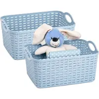 PlasticForte opbergmandje/kastmandje - 2x - 12 liter - ijsblauw - kunststof - 33 x 24 x 21 cm - nestbaar