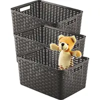 PlasticForte Opbergmand - 3x - Kastmand - rotan kunststof - choco bruin - 18 Liter - 29 x 39 x 20 cm