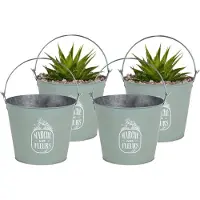 Sunnydays Emmer/plantenpot/bloempot - 4x - zink - jadegroen - D24 x H19 cm