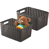 PlasticForte Opbergmand - 2x - Kastmand - rotan kunststof - choco bruin - 10 Liter - 22 x 33 x 16 cm
