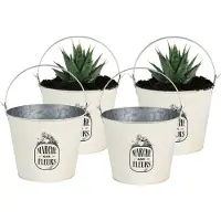 Sunnydays Emmer/plantenpot/bloempot - 4x - zink - ivoorwit - D24 x H19 cm