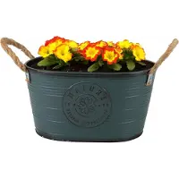 Sunnydays Teil/plantenpot/bloempot - zink - petrolblauw - L29 x D18 x H15 cm