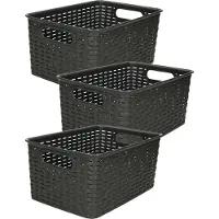 PlasticForte Opbergmand - 3x - Kastmand - rotan kunststof - zwart - 6 Liter - 19 x 29 x 13 cm