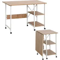 HOMdotCOM Opklapbare bureautafel met wielen, natuurlijk