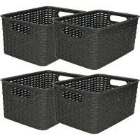 PlasticForte Opbergmand - 4x - Kastmand - rotan kunststof - zwart - 6 Liter - 19 x 29 x 13 cm