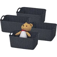 PlasticForte opbergmandje/kastmandje - 4x - 12 liter - zwart - kunststof - 33 x 24 x 21 cm - nestbaar