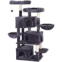 Hoppa! Songmics Hoppa! Kattenboom Groot, Met 3 Kattengrotten - Krabpaal - Rookgrijs - Sisal