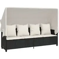 vidaXL Ligbed met luifel en kussens poly rattan zwart