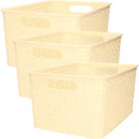 PlasticForte Opbergmand - 4x - Kastmand - rotan kunststof - beige/geel - 18 Liter - 29 x 39 x 20 cm