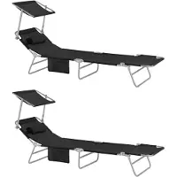 SoBuy OGS48-SCHx2 Set van 2 Ligstoelen - met Hoofdsteun - Opvouwbaar - 198 x 63 x 65 cm - Zwart