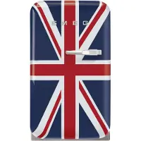 Smeg Koelkast Retro Vrijstaande ijskast Koelkast, Jaren 50, Enkeldeurs, Vrijstaand , Positie scharnier: Links, Gedecoreerd/ Speciaal, Union Jack