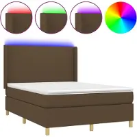 vidaXL Boxspring met matras en LED stof donkerbruin 140x190 cm
