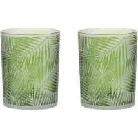 Dulaire Waxinelichthouder Groen Glas Tropische Bladeren 2 st. - 12.5 cm