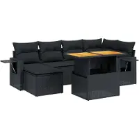 vidaXL 7-delige Loungeset met kussens poly rattan zwart